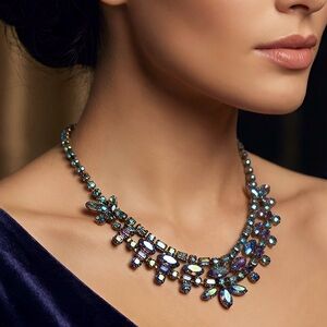 Signed Sherman Vintage Aurora Borealis Swarovski Rhinestone Princess Necklace‎